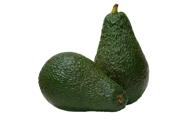 Due avocado maturi su sfondo bianco