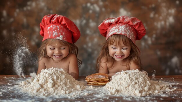 Due bambine che giocano nella farina