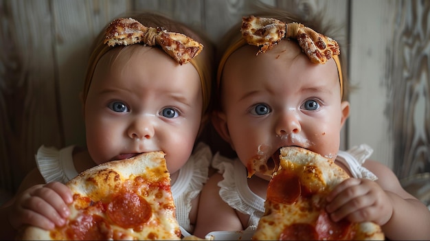 Due bambine che mangiano pizza insieme