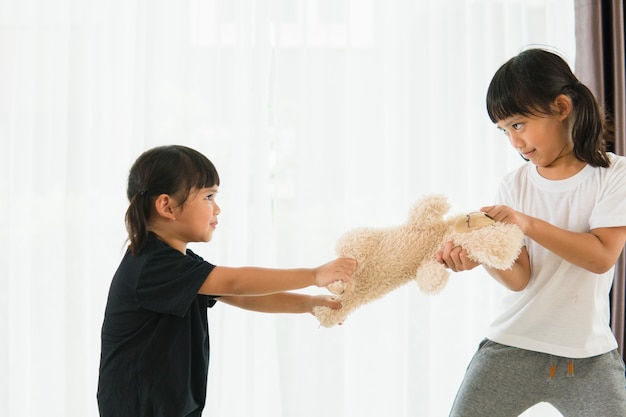 Due bambine litigano per l'orso