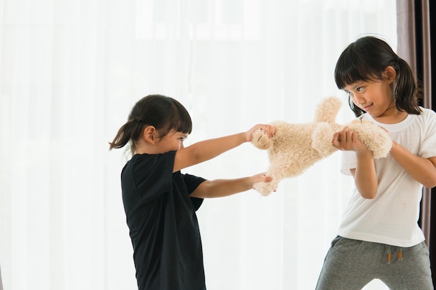 Due bambine litigano per l'orso