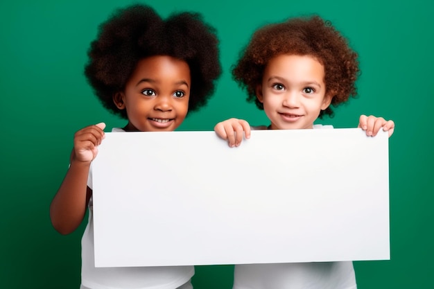 Due bambini con un cartello bianco che dice "sono una ragazza"