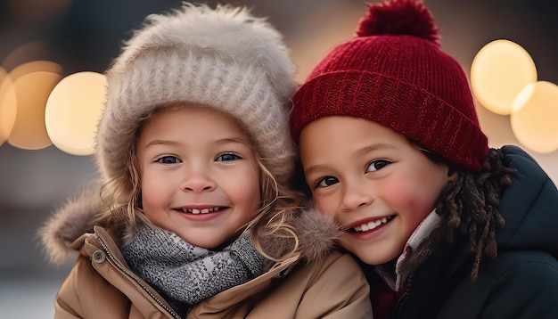 Due bambini in abiti d'inverno concept di Natale e Capodanno