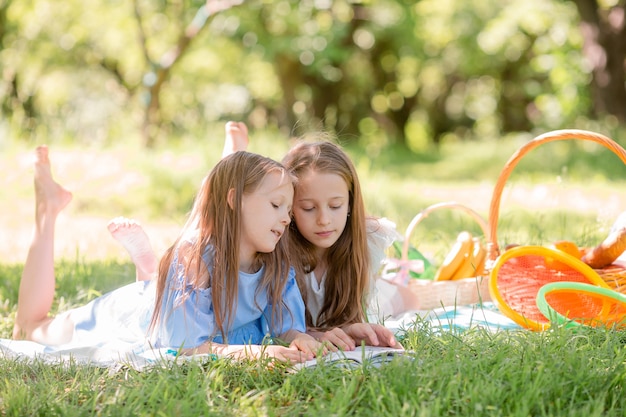 Due bambini piccoli picnic nel parco