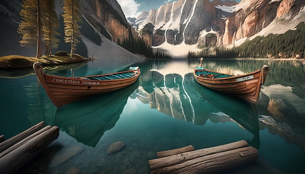 Due barche su un lago con le montagne sullo sfondo