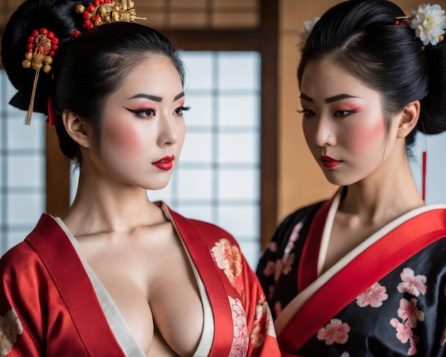 Due belle donne asiatiche in kimono.