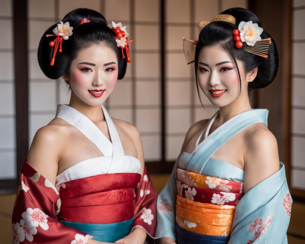 Due belle donne giapponesi in kimono.