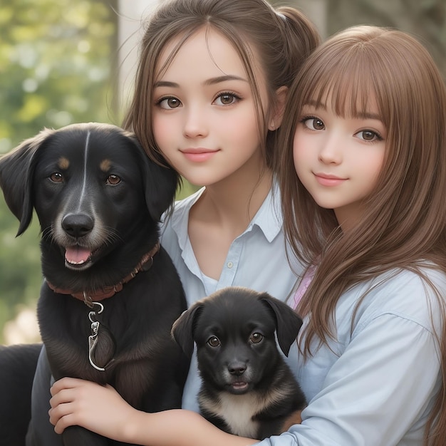 due bellissime ragazze con il cane