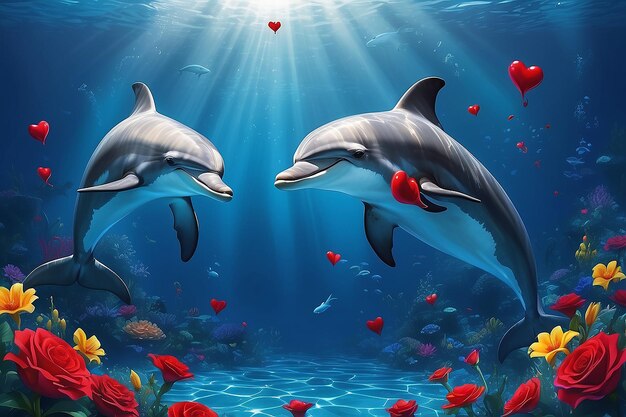 Due bellissimi delfini portano in bocca cuori a forma di Valentino