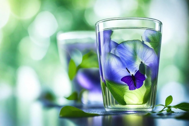 due bicchieri con fiori viola in loro uno dei quali è viola