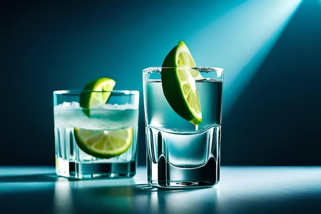 Due bicchieri di alcol con lime sul lato