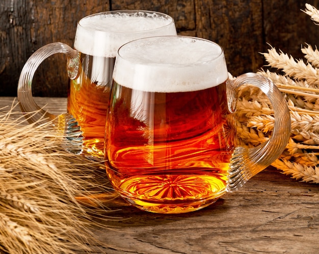 Due bicchieri di birra con frumento e orzo