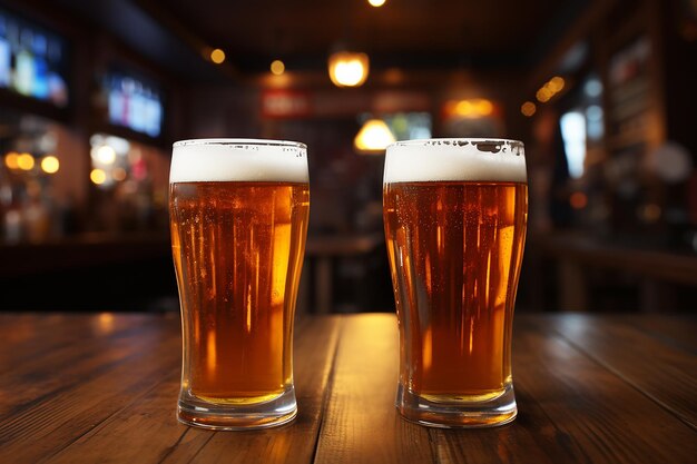 Due bicchieri di birra fresca al bar.