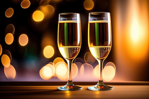 Due bicchieri di champagne su sfondo bokeh