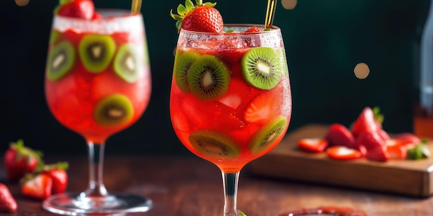 Due bicchieri di cocktail fruttato di kiwi e spritz alla fragola Immagine di intelligenza artificiale generativa