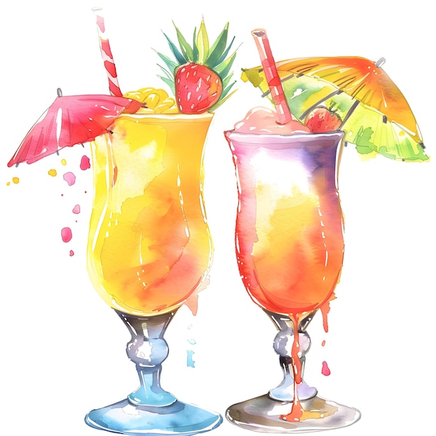due bicchieri di cocktail tropicale di ananas con una cannuccia e un ombrello su di loro