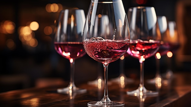 Due bicchieri di vino rosato su un tavolo in un ristorante o in un bar