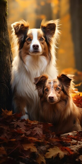 due border collie nella foresta d'autunno foto di alta qualità AI generativa