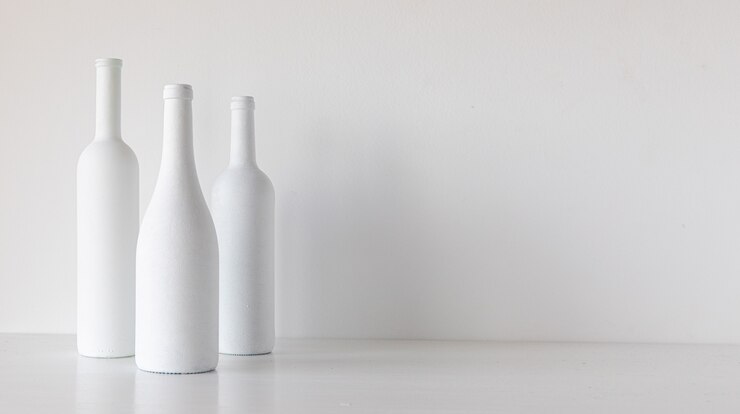 Due bottiglie bianche su sfondo bianco decorazione minimalista