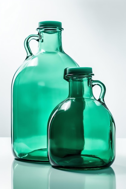 Due bottiglie di vetro verde con una scritta "verde".