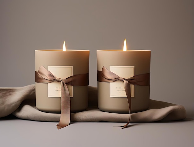 due candele con copertura marrone su sfondo grigio