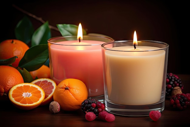 Due candele una dal profumo caldo e speziato e l'altra dall'aroma di frutta mista