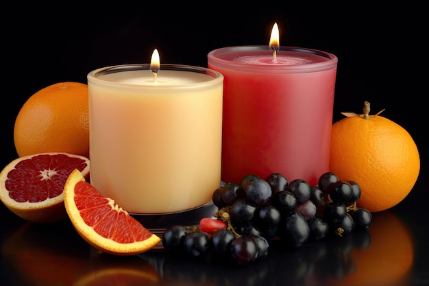 Due candele una dal profumo caldo e speziato e l'altra dall'aroma di frutta mista