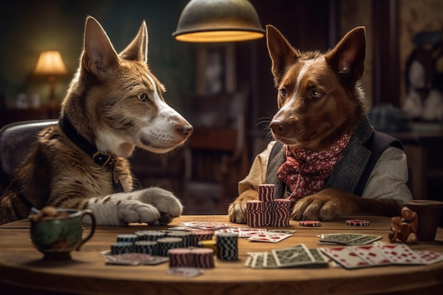 Due cani che giocano a poker in un casinò