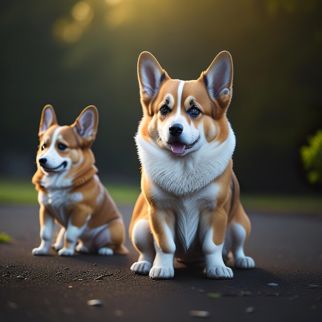 Due cani che sono seduti sulla strada