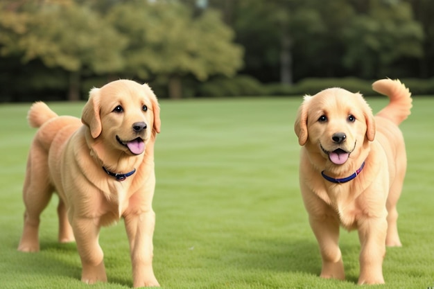 Due cani su un campo da golf
