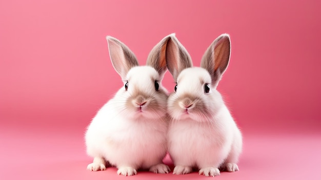 Due carini coniglietti bianchi su sfondo rosa