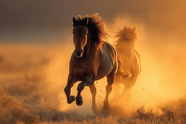 Due cavalli che corrono nel deserto