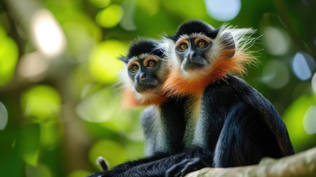 Due colobus rossi Procolobus badius kirkii seduti