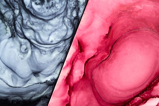 Due colori astratti doppio sfondo marmo texture fluido rosa in bianco e nero modello diviso a metà in diagonale vernice mix