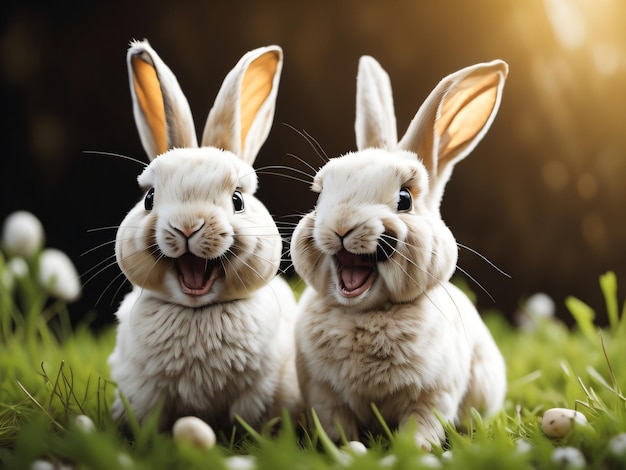 Due conigli su un campo con uno sfondo nero
