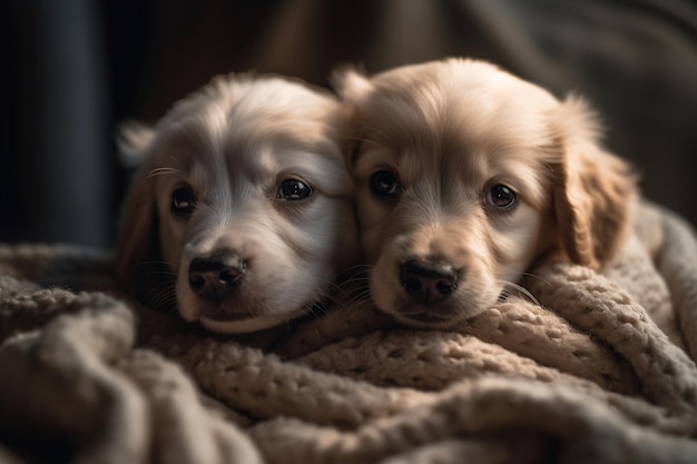 Due cuccioli su una coperta con una coperta
