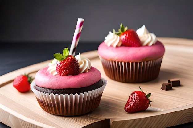 Due cupcakes con sopra una fragola