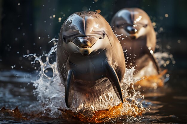 Due delfini che sguazzano nell'acqua