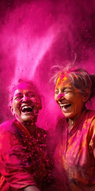 Due donne che si godono la colorata festa dei colori di Holi