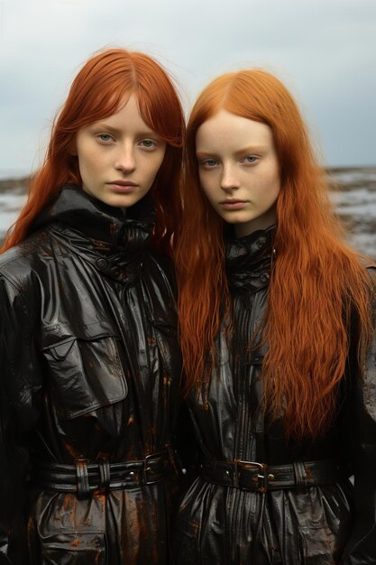 due donne con i capelli rossi e i cappotti neri