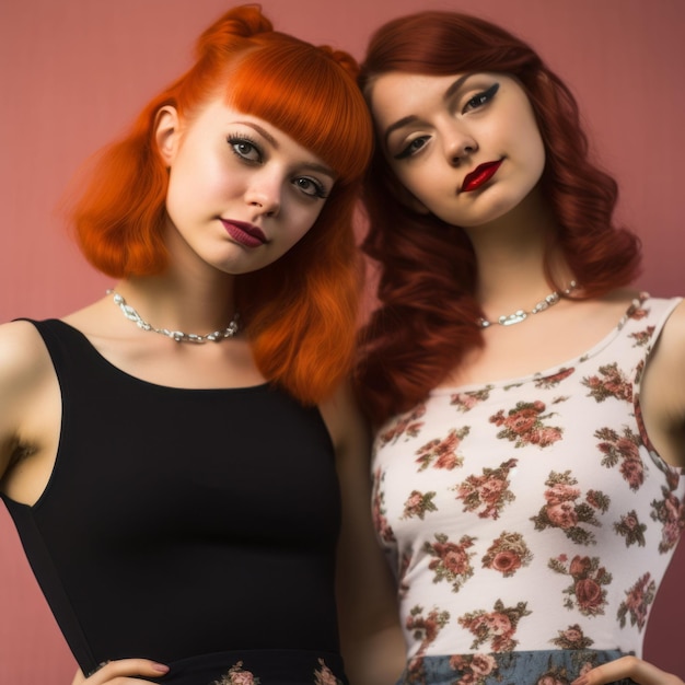 due donne con i capelli rossi in posa per la fotocamera