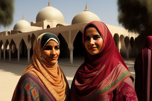 Due donne davanti a una moschea
