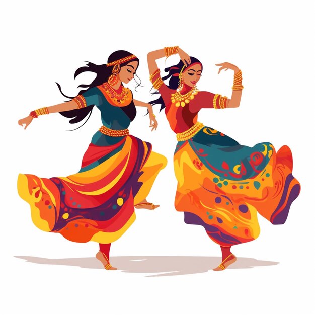 Due donne in abiti colorati stanno ballando e ballando AI Generative