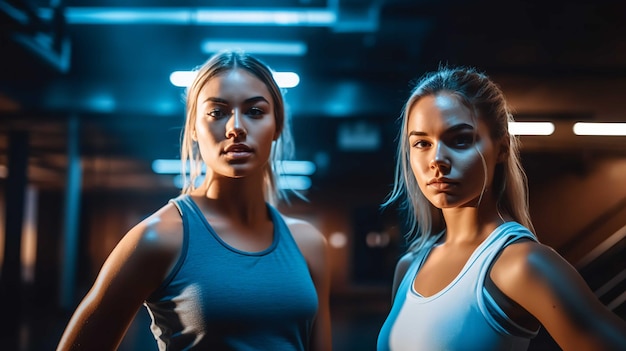 Due donne in piedi una accanto all'altra in una palestra