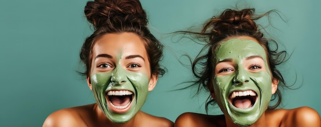 Due donne si godono una giornata nel centro termale applicando una maschera facciale di cetriolo ritratto generativo in primo piano ai