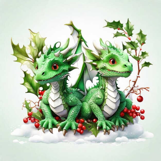 Due draghi verdi di fantasia con rami di aceto personaggi di favole