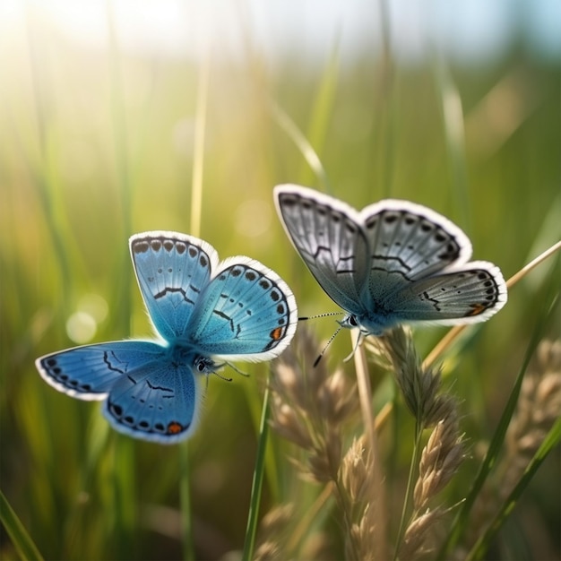 Due farfalle blu Polyommatus icarus in natura