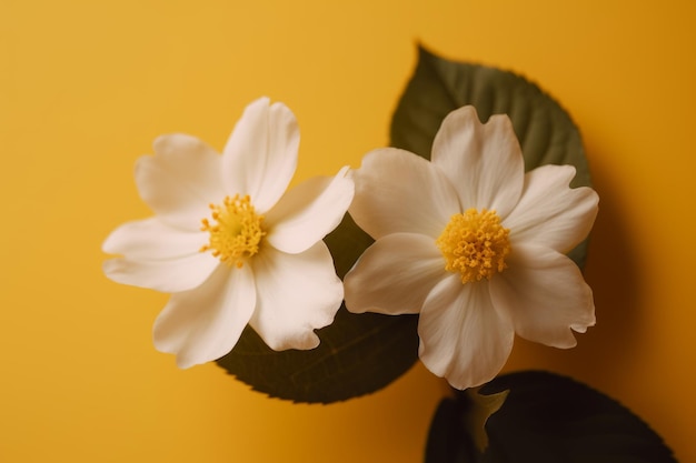 Due fiori bianchi su sfondo giallo