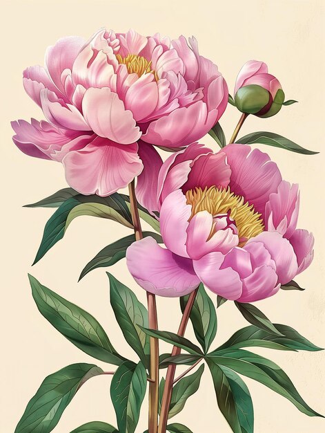 due fiori rosa peonie ombra illustrazione pieno di energia famoso olio ombra veleno appeso