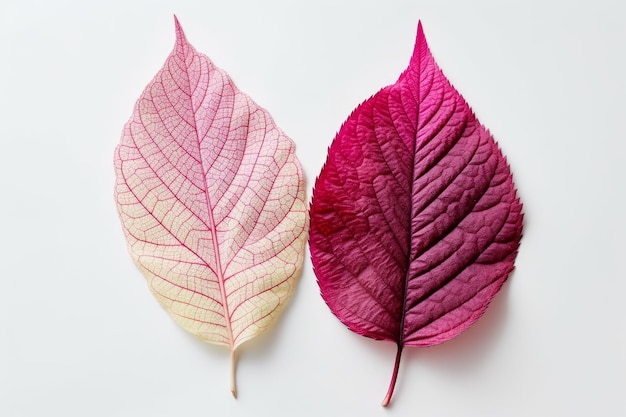 Due foglie viola e rosse su sfondo bianco